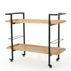 Modern Industrial Bar Cart With Shelving And Casters - Natural
