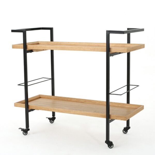 Modern Industrial Bar Cart With Shelving And Casters - Natural