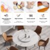 59.05" Modern Artificial Stone Round Metal Dining Table, Can Accommodate 6 People Artificial Stone Turntable - White / Black - Image 6