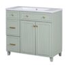 Bathroom Vanity, Transitional Style Bathroom Cabinet With Resin Sink, Single Bathroom Cabinet, With 2 Drawers And 1 Adjustable Storage Shelf, 2 Soft-Close Doors - Green - Image 15