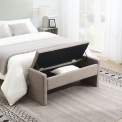 Modern Bed End Bench With Storage, Upholstered Large Foot Rest Stool, Comfy Window Vanity Bench For Living Room, Dorm, Coffee Table, Linen - Gray Brown