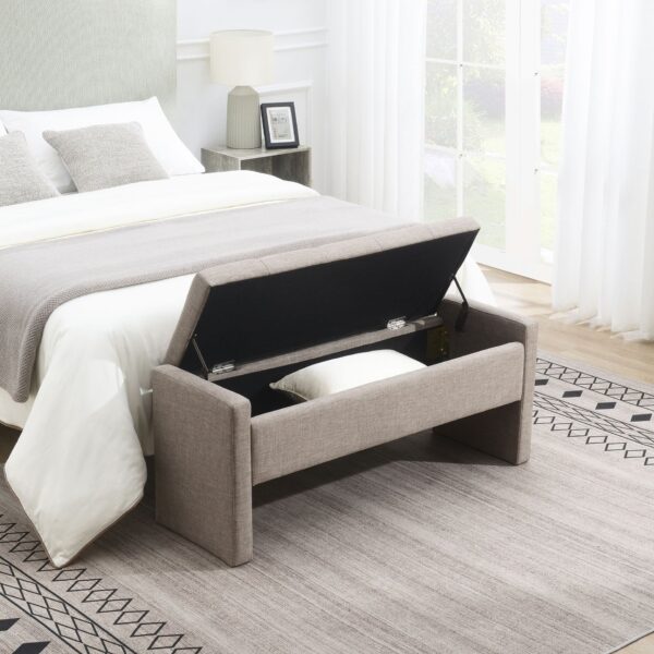 Modern Bed End Bench With Storage, Upholstered Large Foot Rest Stool, Comfy Window Vanity Bench For Living Room, Dorm, Coffee Table, Linen - Gray Brown