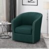 Modern Upholstered Swivel Club Chair With Nailhead Trim - Green - Image 2