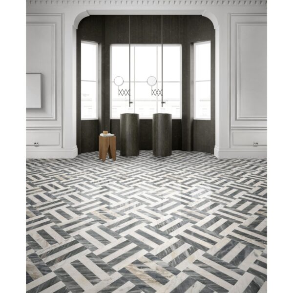 Waterjet Marble 2 Color Marble For Floor And Wall Polished Marble Tile Stone 1 Box Each Pattern 4 Pieces - White / Gray