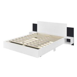 Queen Size Floating Platform Bed, With LED Lights, Bedside Nightstand - White