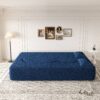 Modern Floor Sofa With 2 Pillows, Convertible Teddy Fabric Foam Filled Sleeper Sofa Bed, Full Size Folding Mattress For Living Room Guest Bed, Playroom, No Assembly Required - Blue - Image 5