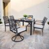 7 Pieces Outdoor Patio Furniture Set, 4 Dining Chairs & 2 Swivel Rockers Sunbrella Fabric, Rectangular Table With Umbrella Hole - Bourbon Brown - Image 4