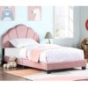 Upholstered Twin Size Platform Bed For Kids Wooden Bed Frame With Slatted Bed Base No Box Spring Needed Cute Bed Frame With Shell Design Headboard - Pink - Image 3