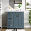 Bathroom Vanity With Ceramic Sink Combo, Frame Bathroom Storage Cabinet, Freestanding Vanity Set With 3 Drawers & Soft Closing Doors - Blue - Image 4