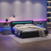 Nightstand LED Bedside Table Cabinet Ligh Modern End Side With 2 Drawers For Bedroom - Deep Gray - Image 6