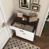 Freestanding Wooden Shoe Cabinet, 4 Tier Organizer With Drawer - White / Walnut - Image 8