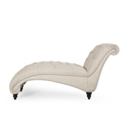 Chaise Lounge With Button Tufted Diamon Stitch - Beige