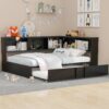 Full Size Daybed With Trundle, Storage Cabinets And USB Ports - Black - Image 4
