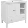 Bathroom Vanity With Sink, Bathroom Storage Cabinet With Doors And Drawers, Solid Wood Frame, Ceramic Sink - White - Image 12