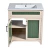 Bathroom Vanity Cabinet With Ceramic Sink Combo Set, Frame Modern Bathroom Storage Cabinet With Height Adjustable Shelf - Beige / Green - Image 15