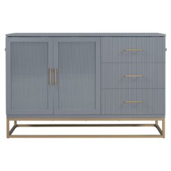 Queen Murphy Bed With Frosted Glass Doors Design, Fake Drawers, Metal Legs - Gray