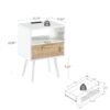 15.75" Rattan End Table With Power Outlet & USB Ports, Modern Nightstand With Drawer And Solid Wood Legs, Side Table For Living Room, Bedroom - White - Image 4