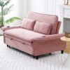 Contemporary Letter Striped Fabric Multi Functional Sofa Bed With Adjustable Armrests And Backrests - Pink - Image 7