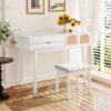 Classic Wood Makeup Vanity Set With Flip-Top Mirror And Stool, Dressing Table With Three Drawers And Storage Space - White - Image 2