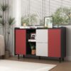 Sideboard Buffet Cabinet With Doors And Unique Panel Styling - Black / Red - Image 8