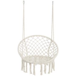 Macrame Hanging Hammock Chair, Cotton Rope Swing For Indoor And Outdoor Use, 330 Lbs Capacity - Beige