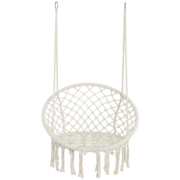 Macrame Hanging Hammock Chair, Cotton Rope Swing For Indoor And Outdoor Use, 330 Lbs Capacity - Beige