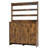 Minimalist 4 Door Shoe Cabinet With Coat Rack, Spacious Top, 3 Drawers, 8 Shelves, Metal Hooks And Handles For Hallway - Rustic Brown - Image 11