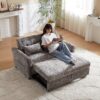 3 In 1 Loveseat Sofa Bed Chenille Fabric Pull Out Couch Sleeper Full Back Frame, Seat Frame, Armrests & 2 Pillows - Light Gray - Image 2