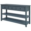 Retro Design Console Table With Two Open Shelves, Pine Frame And Legs For Living Room - Navy - Image 11