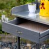 Outsunny - Outdoor Potting Bench Table, Garden Work Station With Storage Cabinet, Open Shelf And Steel Tabletop - Gray - Image 9