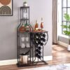 11 Bottle Wine Bakers Rack, 5 Tier Freestanding Wine Rack With Hanging Wine Glass Holder And Storage Shelves, Wine Storage Home Bar For Liquor And Wine Storage for Kitchen, Dining Room - Antique Brown / Black - Image 2