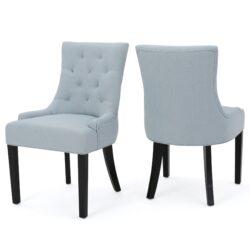 Cheney - Contemporary Dining Chair Set With Tufted Design And Wood Legs - Light Blue