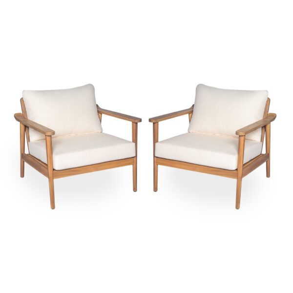 Mid Century Modern Outdoor Lounge Chair Set With Cushions Wood Frame For Patio, Garden, Or Balcony - Teak