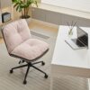 Oversize Seat Cirss Cross Chair With Wheels, Elegant Design Computer Chair, Adjustable Height 360 Degree Rolling Swivel Home Office Chair For Small Space, Dressing Room, Living Room - Pink / Gray - Image 18