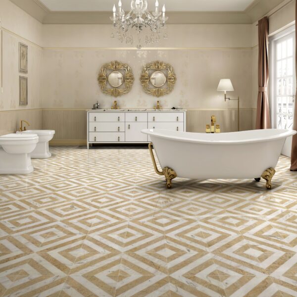 Waterjet Polished Marble Tile For Floor And Wall Stone - White / Gold