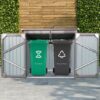 Garbage Bin Shed Stores 2 Trash Cans, Outdoor Bin Shed For Garbage Storage, Stainless Galvanized Steel, Bin Shed For Garden Yard Lawn - Gray - Image 9
