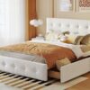 Queen Size Upholstered Platform Bed With Classic Headboard And 4 Drawers, No Box Spring Needed - White - Image 15