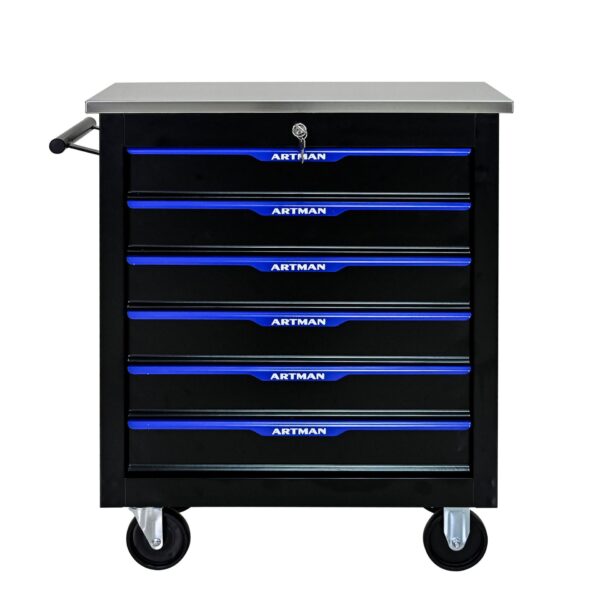 6 Drawer Multifunctional Tool Cart With Wheels - Black / Blue