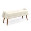 Modern Living Room Bench With Looped Yarn Fabric Soft Cushion Irregular Geometric Armrests Rubber Wooden Legs - Beige - Image 10