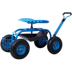 Refurbished Rolling Garden Scooter Cart With 360 Swivel Seat And Tool Tray - Blue