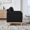 Wide Modern Farmhouse Performance Accent Chair With Natural Wood Legs, Wood Base Reading Armchair Single Sofa With 2 Bolster Pillows For Living Room Offices And Lounge - Black - Image 8