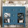 Bathroom Vanity With Resin Sink Combo, Frame Bathroom Storage Cabinet, Freestanding Vanity Set, 5 Drawers & Soft Closing Doors - Blue - Image 19
