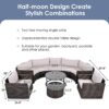 9 Pieces Outdoor Half-Moon Patio Sofa Set, Round Sofa Set, Modern Style Sofa - Brown / Beige - Image 5