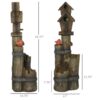 Outsunny - Outdoor Fountain With Birdhouse, Cascading Garden Waterfall Bird Bath With 3 Tier Rustic Tree Trunk / Log Design, LED Lights For Porch, Deck, Yard Decor - Brown - Image 3