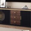 Modern Minimalist TV Stand For TVs Up To 80", Entertainment Center With 3 Drawers And 1 Shelf, Metal Handles And 2 Cabinets For Living Room - Black - Image 9