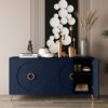 Modern Lacquered 4 Door Wooden Cabinet Sideboard Buffet Server Cabinet Storage Cabinet, For Living Room, Entryway, Hallway, Office, Kitchen And Dining Room - Navy Blue - Image 3