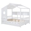Full Size House Bed With Trundle, Modern Design For Kids With Storage Shlef - White - Image 5
