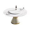 59.05" Modern Artificial Stone Round Carbon Steel Base Dining Table, Can Accommodate 6 People Artificial Stone Turntable - White - Image 4