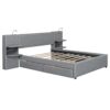 Queen Size Upholstered Platform Bed With Reading Lights, Drawers, Trundle And Shelves - Gray - Image 4