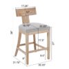Counter Stools (Set of 2), Upholstered Counter Height Bar Stools With Solid Rubber Wood Frame, Backrest, Footrest, Armless Barstools For Home Bar, Kitchen Counter - Pebble Linen / Natural - Image 2